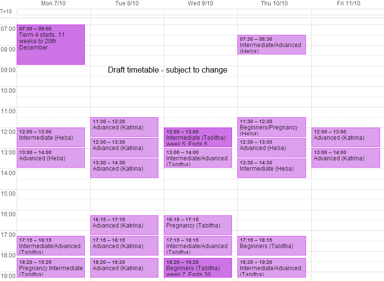 pilates timetable