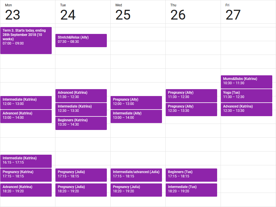 Pilates Sydney CBD timetable