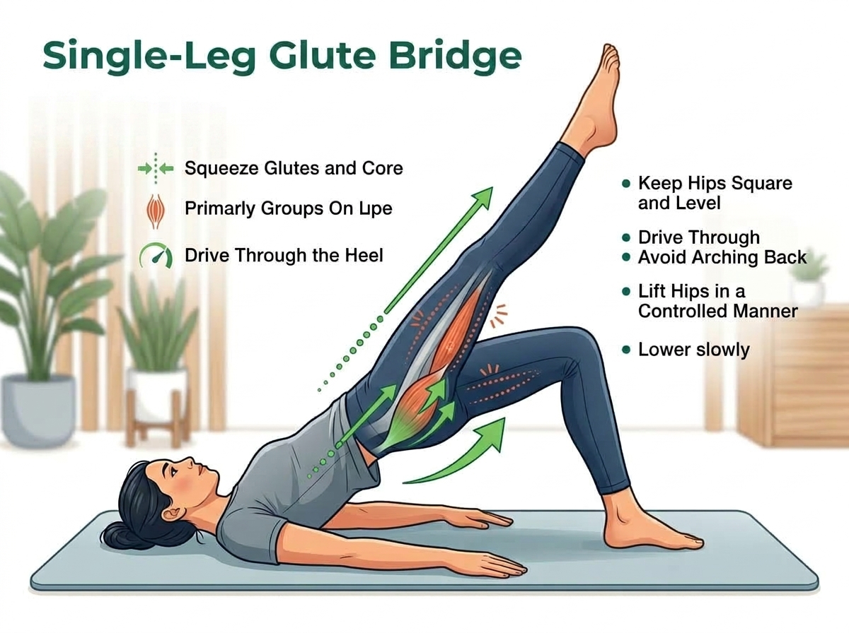 Single leg glute bridge for advanced glute activation