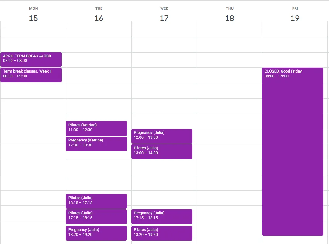Draft CBD + BROADWAY April 2019 Term break timetable