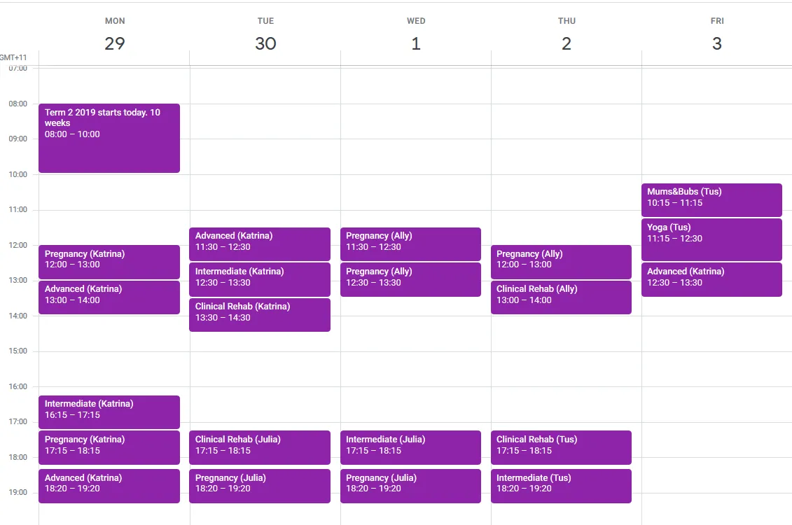 Draft CBD term 2 2019 timetable