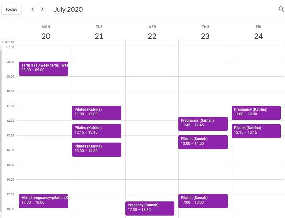 Draft CBD Term 3 2020 Pilates Timetable