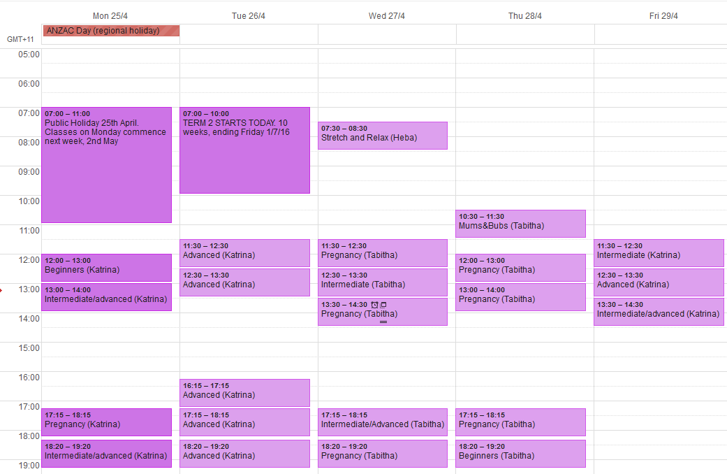 Draft Pilates Timetable for Term 2 2016