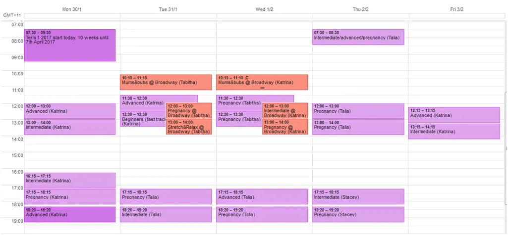 Draft Term 1 2017 Pilates Timetable