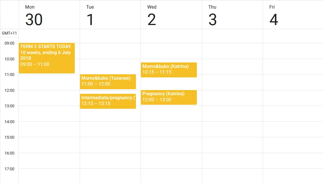 Draft Term 2 2018 Broadway Pilates timetable