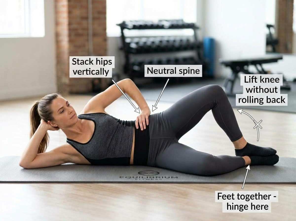 Clam shell exercise for IT band syndrome - side lying hip abduction with form cues